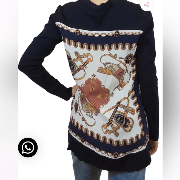 Brooks Brothers long equestrian cardigan V neck silk cotton spandex navy size L - Picture 5 of 11